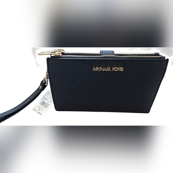 Michael Kors Black Jet Set Travel, LG Double Zip Wristlet Leather, New With Tags - Picture 2 of 13